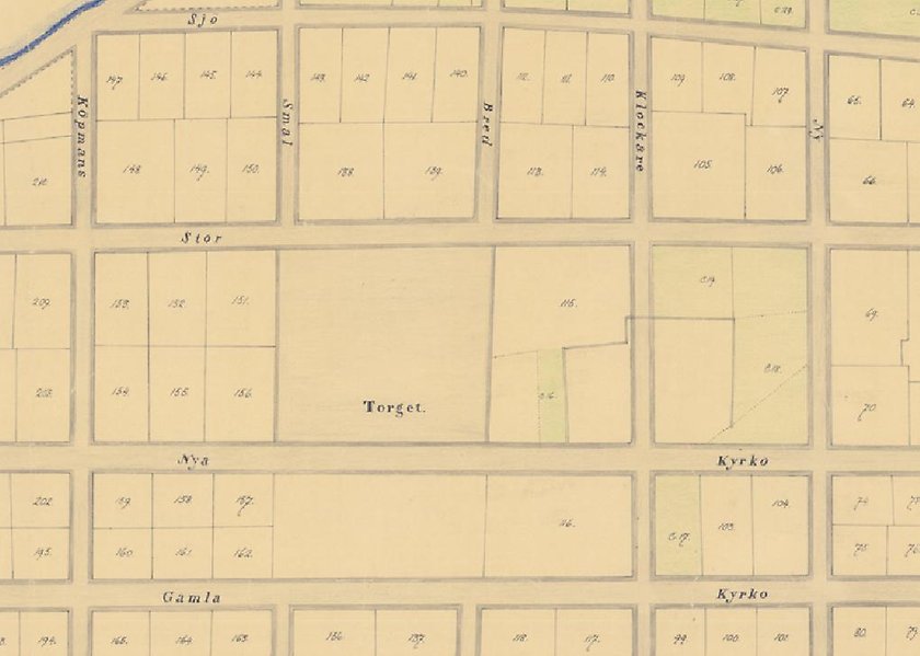 En gammal stadsplan över centrala Sundsvall från 1835.