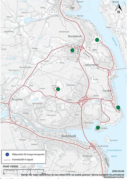 Framtida BK 4 vägnät norra delarna av Sundsvall