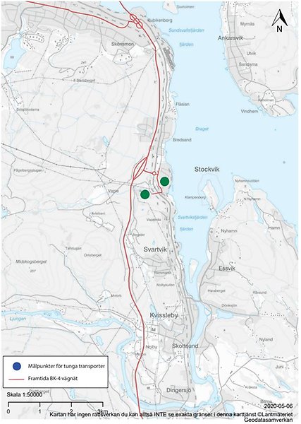 Framtida BK 4 vägnät södra delarna av Sundsvall